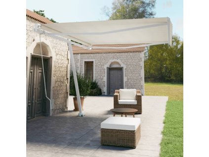 vidaXL Samostatne stojaca ručne zaťahovacia markíza 400x350 cm krémová