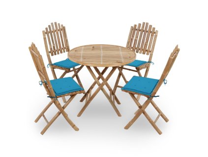 vidaXL 5-dielna skladacia vonkajšia jedálenská súprava+podložky bambus