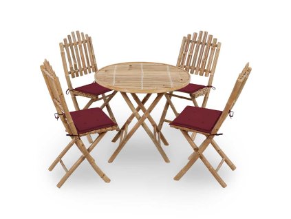 vidaXL 5-dielna skladacia vonkajšia jedálenská súprava+podložky bambus