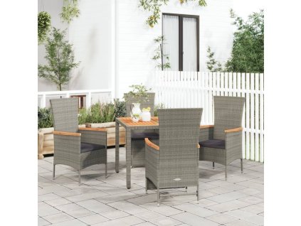 vidaXL 5-dielna záhradná jedálenská sada s podložkami sivá polyratan