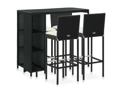 vidaXL 5-dielna záhradná barová súprava s vankúšmi čierna polyratanová