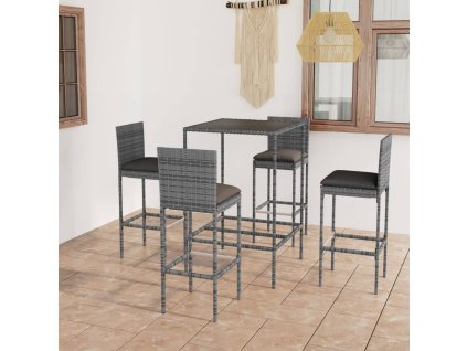 vidaXL 5-dielna záhradná barová súprava s vankúšmi polyratanová sivá