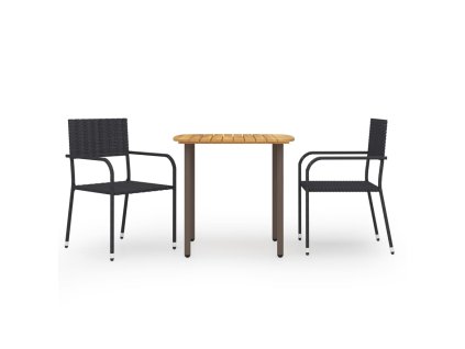 vidaXL 3-dielna záhradná jedálenská súprava polyratanová čierna