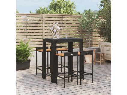 vidaXL 5-dielna záhr. barová súprava čierna polyratan a masívna akácia