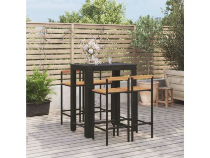 vidaXL 5-dielna záhr. barová súprava čierna polyratan a masívna akácia