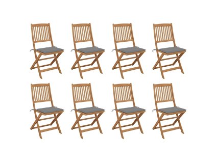 vidaXL Skladacie vonkajšie stoličky s podložkami 8 ks akáciový masív