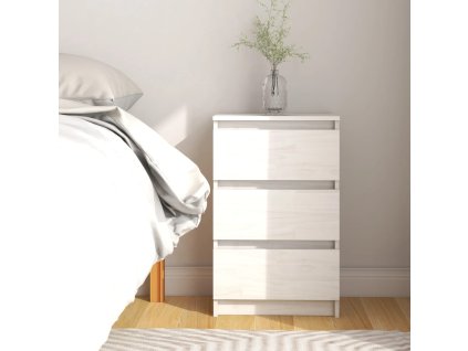vidaXL Nočný stolík biely 40x29,5x64 cm borovicový masív