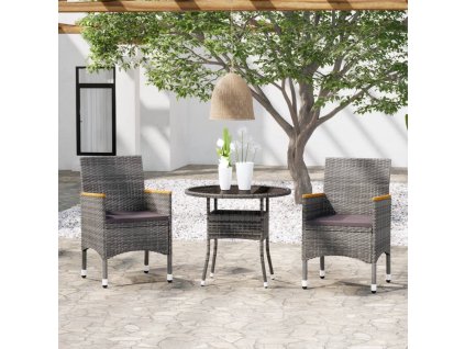 vidaXL 3-dielna záhradná jedálenská súprava polyratan sivá