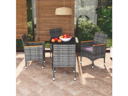 vidaXL 5-dielna záhradná jedálenská sada s podložkami sivá polyratan