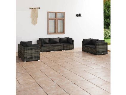 vidaXL 7-dielna záhradná sedacia súprava s podložkami polyratan sivá