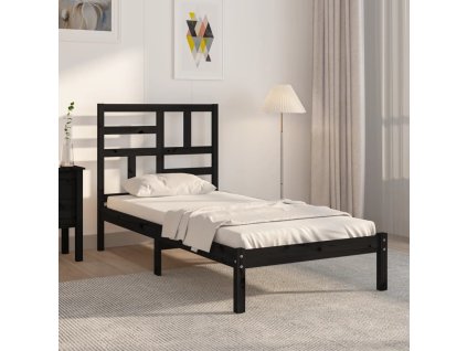 vidaXL Posteľný rám čierny drevený masív 75x190cm malé jednolôžko