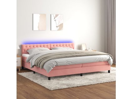 vidaXL Posteľný rám boxsping s matracom a LED ružový 200x200 cm zamat