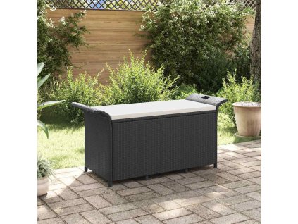 vidaXL Záhradná lavička s vankúšmi čierna 116x46x57 cm polyratan