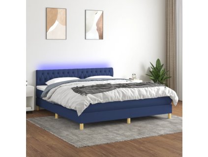 vidaXL Posteľ boxsping s matracom a LED modrá 160x200 cm látka