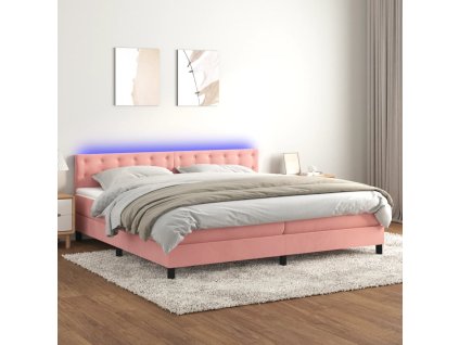 vidaXL Posteľný rám boxsping s matracom a LED ružový 200x200 cm zamat