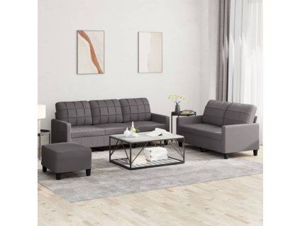 vidaXL 3-dielna sedacia súprava s vankúšmi sivá umelá koža