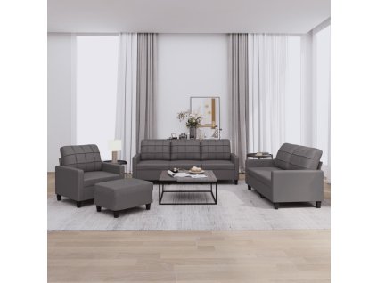 vidaXL 4-dielna sedacia súprava s vankúšmi sivá umelá koža