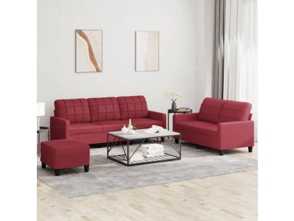 vidaXL 3-dielna sedacia súprava s vankúšmi vínovočervená umelá koža