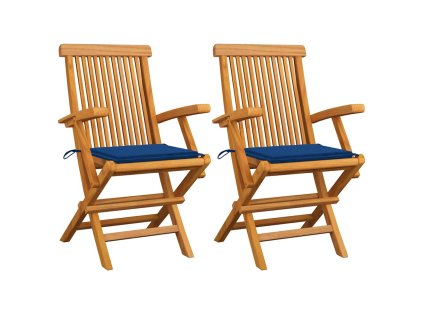 vidaXL Záhradné stoličky, kráľovsky modré podložky 2 ks, tíkový masív