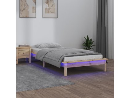 vidaXL Posteľný rám s LED 90x190 cm, jednolôžko, drevený masív