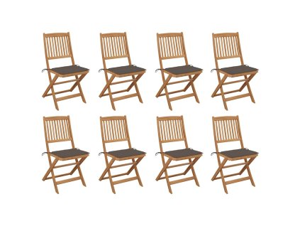 vidaXL Skladacie vonkajšie stoličky s podložkami 8 ks akáciový masív