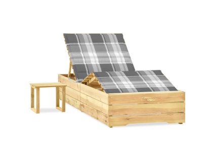 vidaXL Záhradné ležadlo so stolom a podložkou, impregnovaná borovica