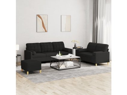 vidaXL 3-dielna sedacia súprava s vankúšmi čierna látka