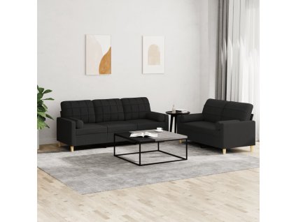 vidaXL 2-dielna sedacia súprava s vankúšmi čierna látka