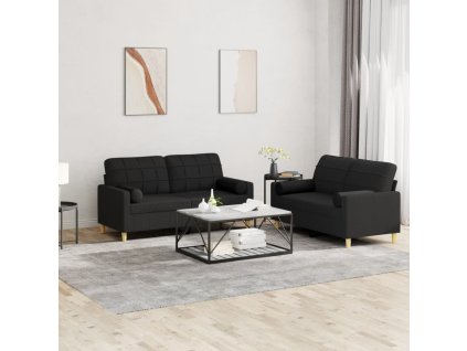 vidaXL 2-dielna sedacia súprava s vankúšmi čierna látka