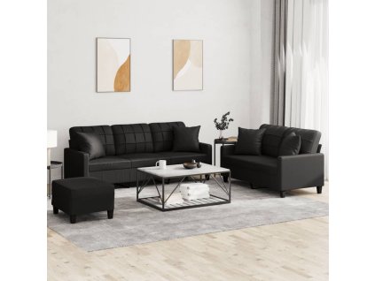 vidaXL 3-dielna pohovka s vankúšmi čierna umelá koža