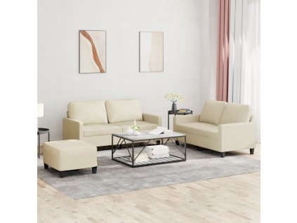 vidaXL 3-miestna pohovka s vankúšmi krémová umelá koža