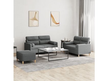 vidaXL 3-dielna sedacia súprava s vankúšmi tmavosivá látka