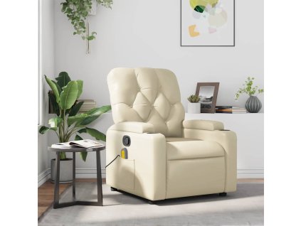 vidaXL Sklápacie masážne kreslo krémové umelá koža