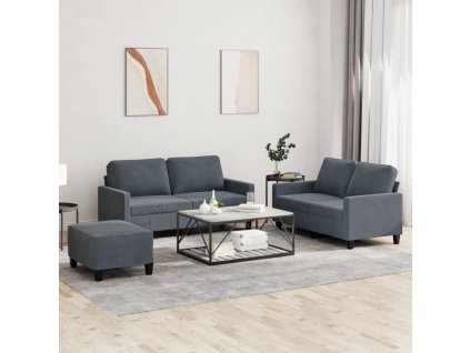 vidaXL 3-dielna sedacia súprava s vankúšmi tmavosivá zamat