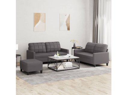 vidaXL 3-dielna sedacia súprava s vankúšmi sivá umelá koža