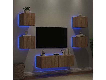 vidaXL 5-dielne TV nástenné skrinky s LED svetlami dub sonoma
