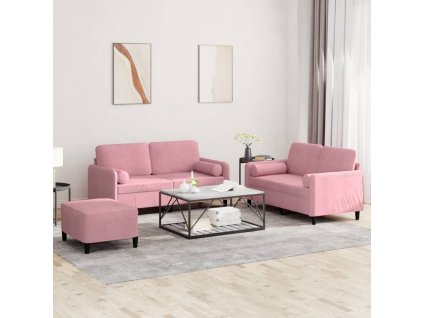vidaXL 3-dielna sedacia súprava s vankúšmi ružová zamat