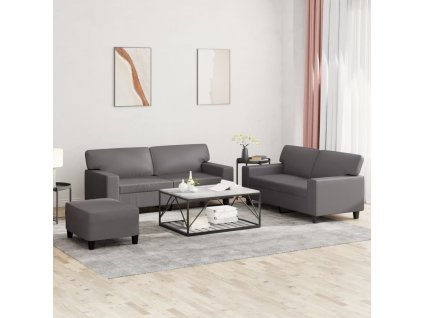 vidaXL 3-dielna sedacia súprava sivá umelá koža