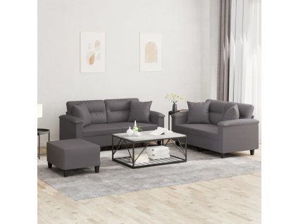 vidaXL 3-dielna sedacia súprava s vankúšmi sivá umelá koža