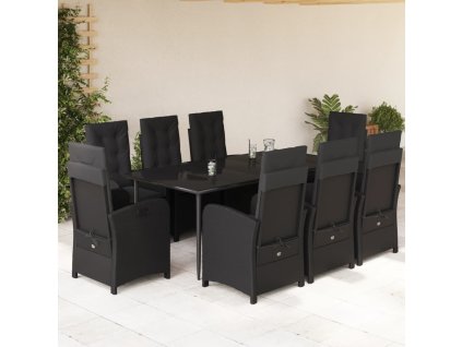 vidaXL 9-dielna záhradná jedálenská sada s vankúšmi čierna polyratan