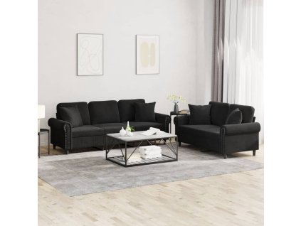 vidaXL 2-dielna sedacia súprava s vankúšmi čierna zamat