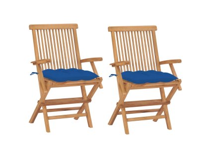 vidaXL Záhradné stoličky s modrými podložkami 2 ks tíkový masív