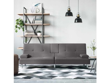 vidaXL Rozkladacia pohovka s držiakmi pohárov sivá umelá koža