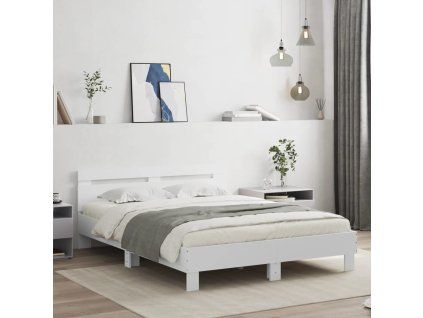 vidaXL Posteľný rám s čelom a LED biely 140x190 cm