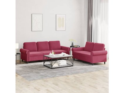 vidaXL 2-dielna sedacia súprava s vankúšmi vínová zamat