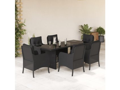 vidaXL 7-dielna záhradná jedálenská súprava a vankúše čierna polyratan
