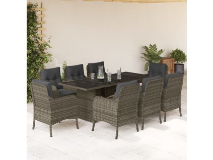 vidaXL 9-dielna záhradná jedálenská sada s podložkami sivá polyratan