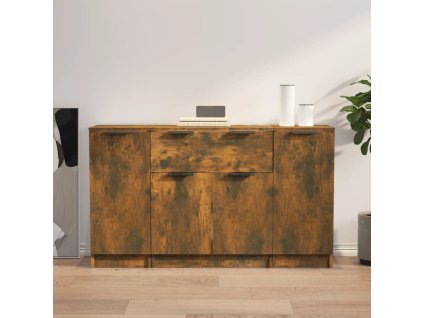 vidaXL Komody 3 ks dymový dub spracované drevo