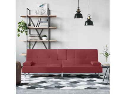 vidaXL Rozkladacia pohovka s držiakmi pohárov červená umelá koža