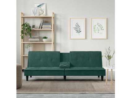 vidaXL Rozkladacia pohovka s držiakmi pohárov tmavozelená zamat